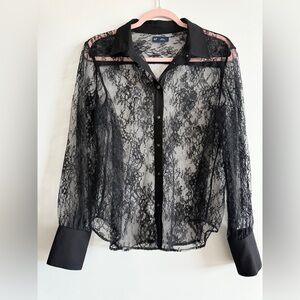 GAP Black Sheer Lace Blouse